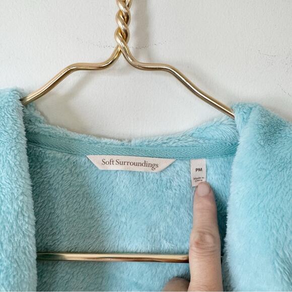 NWOT Soft Surroundings Aqua Floral Carli Cozy Sherpa Hooded Cardigan Wrap PM - Picture 7 of 8